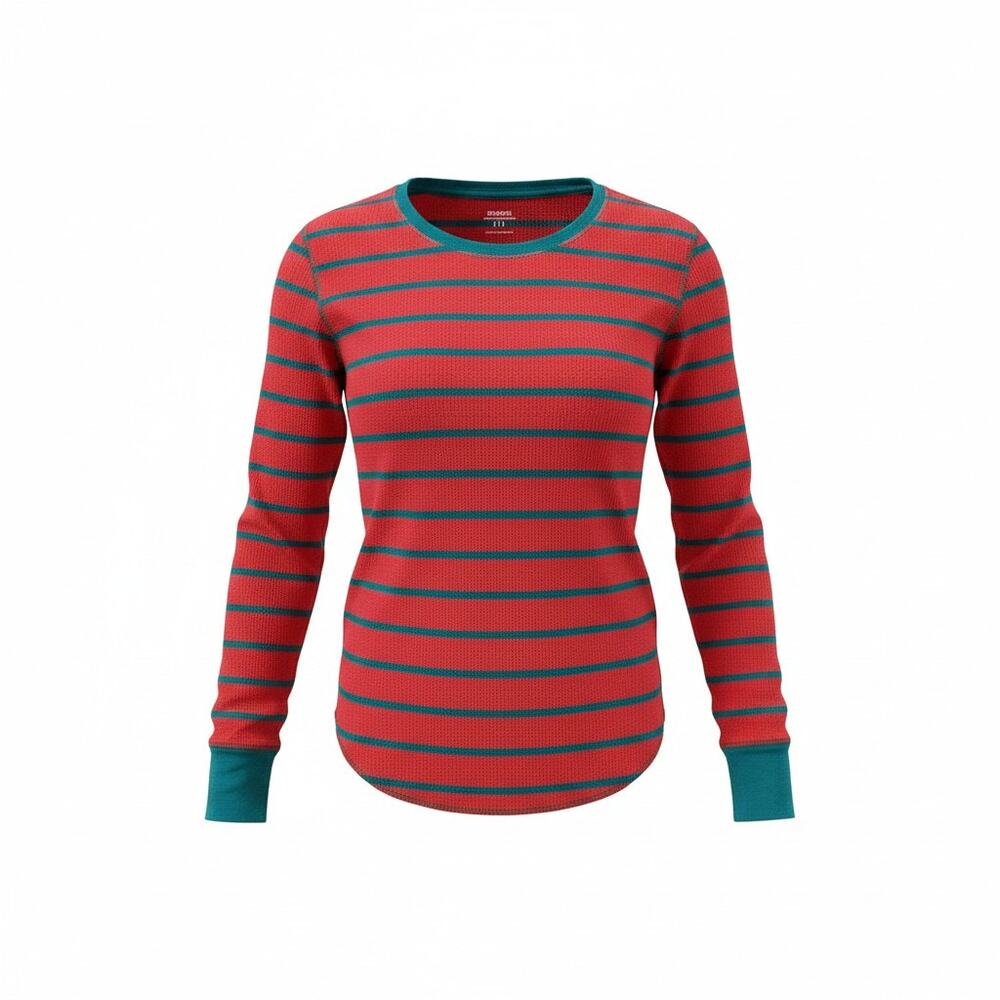 Old Navy Waffle Thermal Pajama Top Red Green Stripe Womens Small